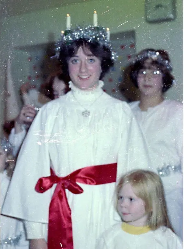 Sonia Hummel, 1979, age 16 as Santa Lucia, Wisconsin
