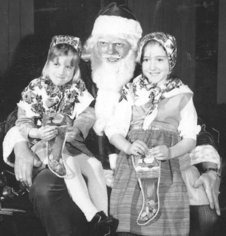 Caroline Hummel Collins and Sonia Hummel after a Lucia Program dressed in Swedish Costumes, Wisconsin