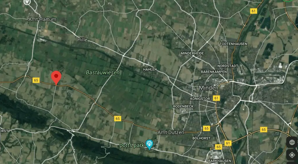 Wehking homestead location marked on Google maps outside Minden, Germany