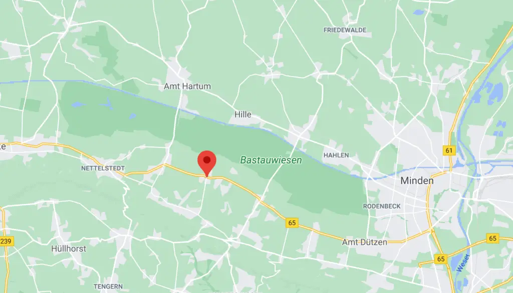 Wehking homestead location marked on Google maps, outside Minden, Germany