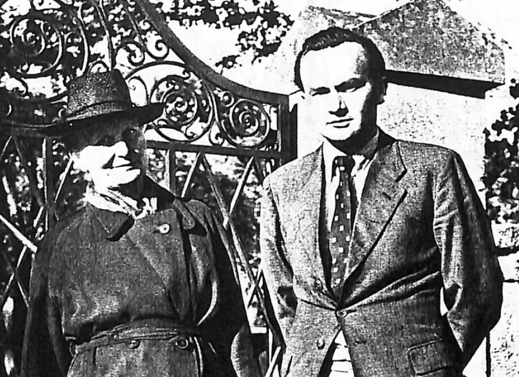 Mrs Sailer, relative in Germany on the Strecker Side, with her son who was a student at Tubingen University. Taken at Poppenweiler Cemetery - 1952)